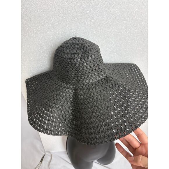 Oversized Black Beach Hat Beachy Coastal Straw Classy Old Money Vacation Pool - Picture 2 of 4